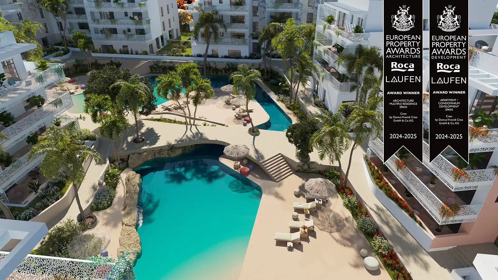 CREO: Gebäudeensemble mit Poollandschaft