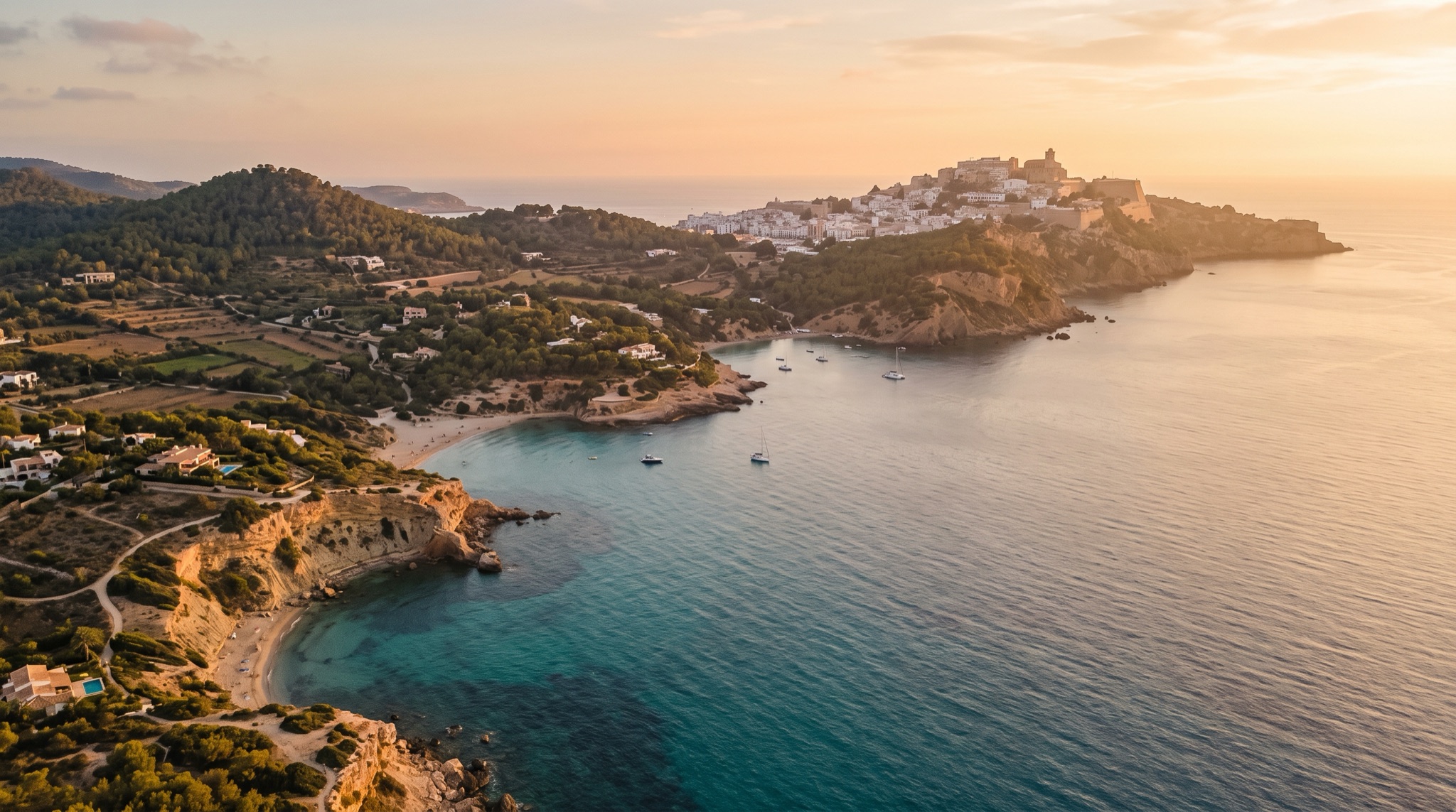 Ibiza in der goldenen Stunde, Dalt Vila am Horizont